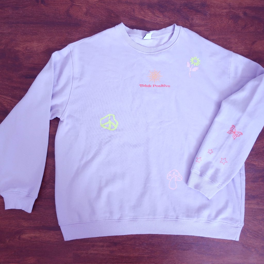 Urban Outfitters Lavender Cotton Pullover Groovy Graphic Dopamine Kidcore L/Xl